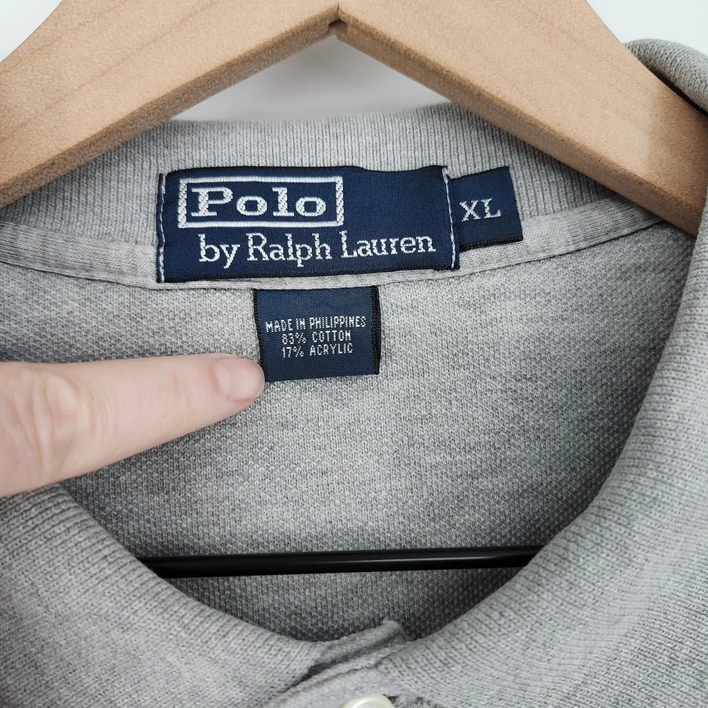 Polo Ralph Lauren Mens Long‎ Sleeve Polo Shirt Size XL Light Gray Classic Preppy